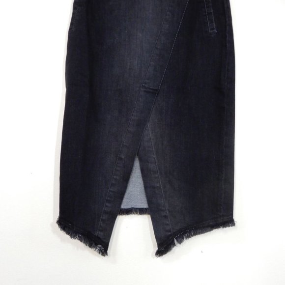Wash Lab Sally Mid Asymmetric Faux Wrap SKIRT Size 25 0 Black Stretch Denim NEW - Picture 5 of 8
